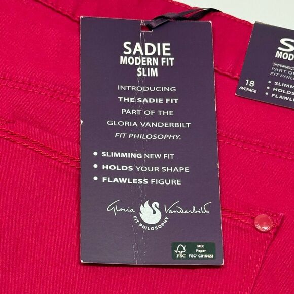 Gloria Vanderbilt Sadie modern fit slim pomegranate size 18 NWT - Picture 5 of 9